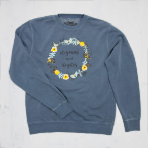 slate blue sweatshirt